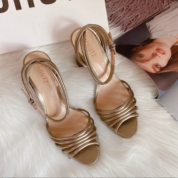 Schutz Nicolai Metallic Ankle-Strap Sandals - Picture 4 of 7